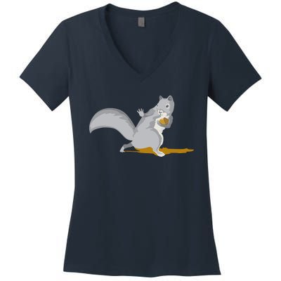 The Squirrel Protect The Nut Cool Vector Design Women's V-Neck T-Shirt