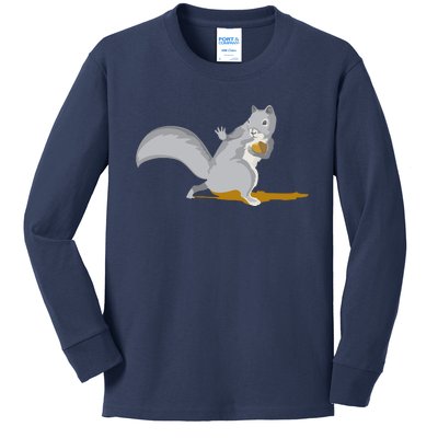 The Squirrel Protect The Nut Cool Vector Design Kids Long Sleeve Shirt