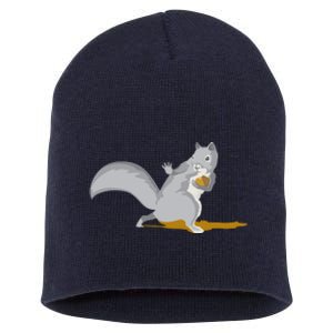 The Squirrel Protect The Nut Cool Vector Design Short Acrylic Beanie