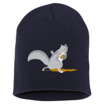 The Squirrel Protect The Nut Cool Vector Design Short Acrylic Beanie