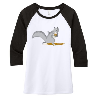 The Squirrel Protect The Nut Cool Vector Design Women's Tri-Blend 3/4-Sleeve Raglan Shirt