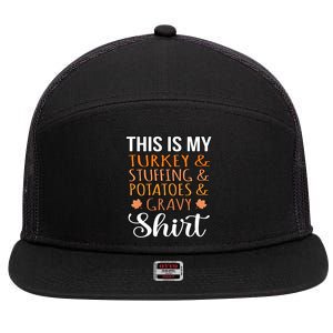 Turkey Stuffing Potatoes Gravy Thanksgiving Family Graphic Gift 7 Panel Mesh Trucker Snapback Hat