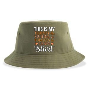 Turkey Stuffing Potatoes Gravy Thanksgiving Family Graphic Gift Sustainable Bucket Hat