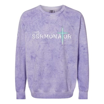 The Sermonator Pastor Appreciation Christian Cross Fun Colorblast Crewneck Sweatshirt