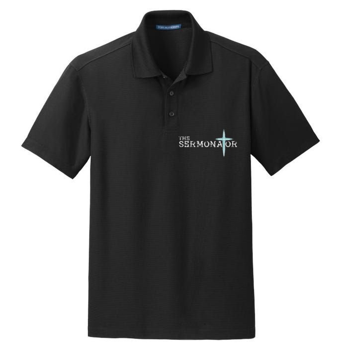 The Sermonator Pastor Appreciation Christian Cross Fun Dry Zone Grid Polo