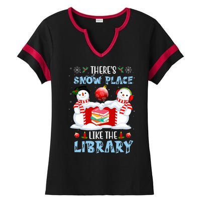 There's Snow Place Like The Library Book Worm Christmas Ladies Halftime Notch Neck Tee