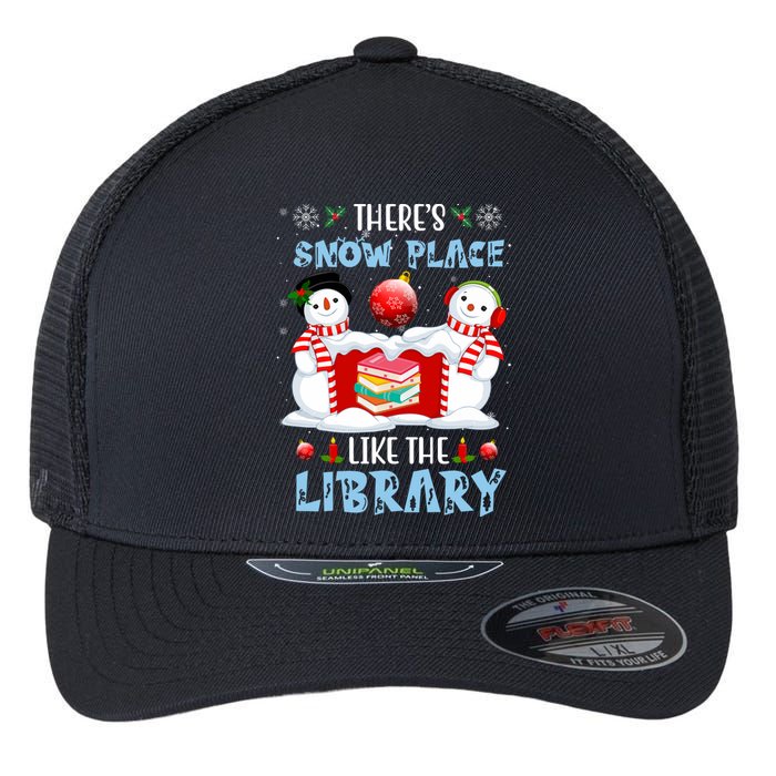 There's Snow Place Like The Library Book Worm Christmas Flexfit Unipanel Trucker Cap