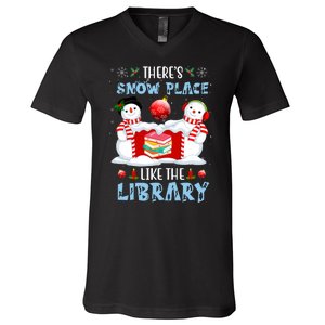 There's Snow Place Like The Library Book Worm Christmas V-Neck T-Shirt