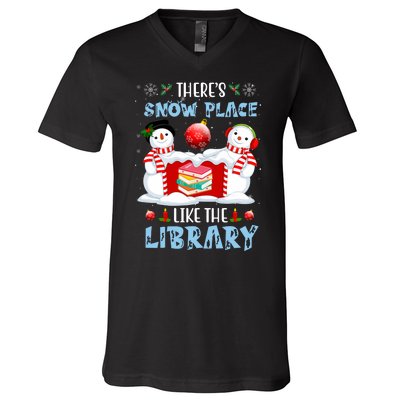 There's Snow Place Like The Library Book Worm Christmas V-Neck T-Shirt