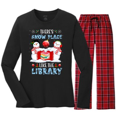 There's Snow Place Like The Library Book Worm Christmas Women's Long Sleeve Flannel Pajama Set 