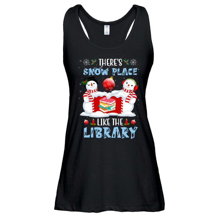 There's Snow Place Like The Library Book Worm Christmas Ladies Essential Flowy Tank