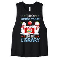 There's Snow Place Like The Library Book Worm Christmas Women's Racerback Cropped Tank