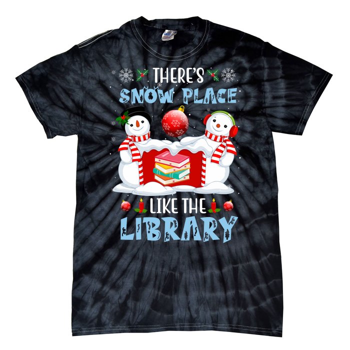 There's Snow Place Like The Library Book Worm Christmas Tie-Dye T-Shirt