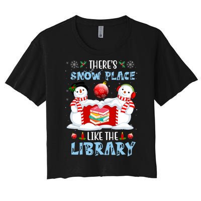 There's Snow Place Like The Library Book Worm Christmas Women's Crop Top Tee