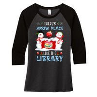 There's Snow Place Like The Library Book Worm Christmas Women's Tri-Blend 3/4-Sleeve Raglan Shirt