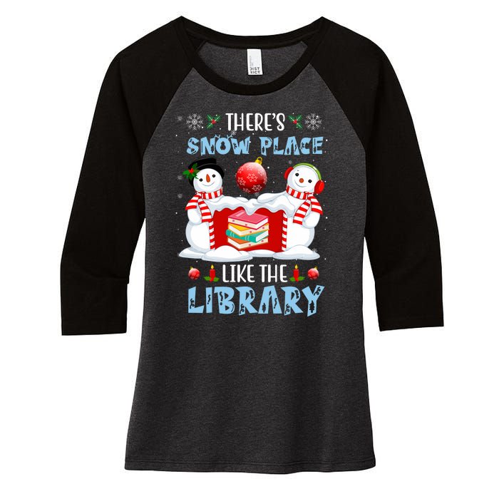 There's Snow Place Like The Library Book Worm Christmas Women's Tri-Blend 3/4-Sleeve Raglan Shirt