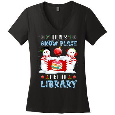 There's Snow Place Like The Library Book Worm Christmas Women's V-Neck T-Shirt