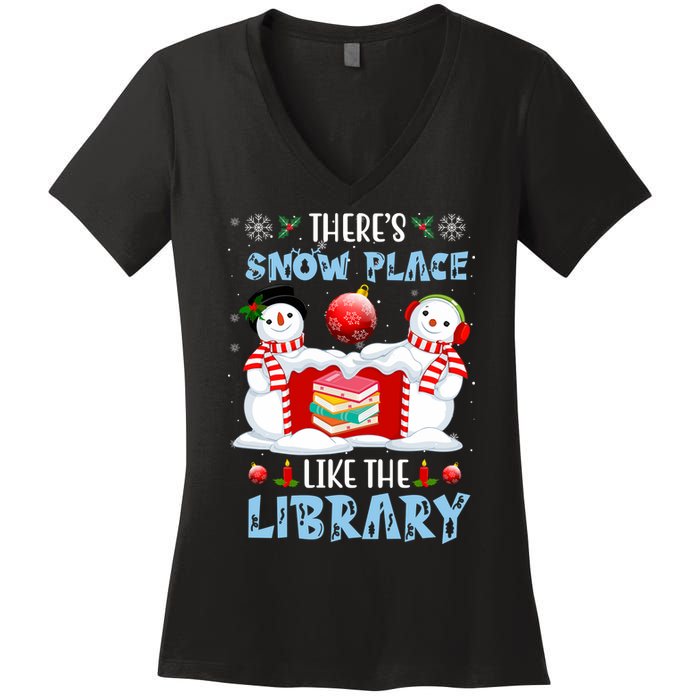 There's Snow Place Like The Library Book Worm Christmas Women's V-Neck T-Shirt