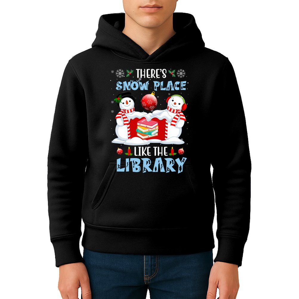 There's Snow Place Like The Library Book Worm Christmas Kids Hoodie