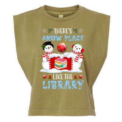 There's Snow Place Like The Library Book Worm Christmas Garment-Dyed Women's Muscle Tee