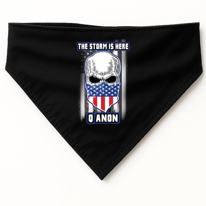 Qanon The Storm Is Here Skull Flag USA-Made Doggie Bandana