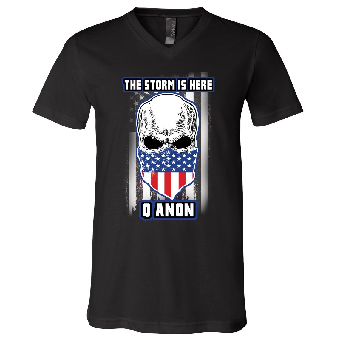 Qanon The Storm Is Here Skull Flag V-Neck T-Shirt