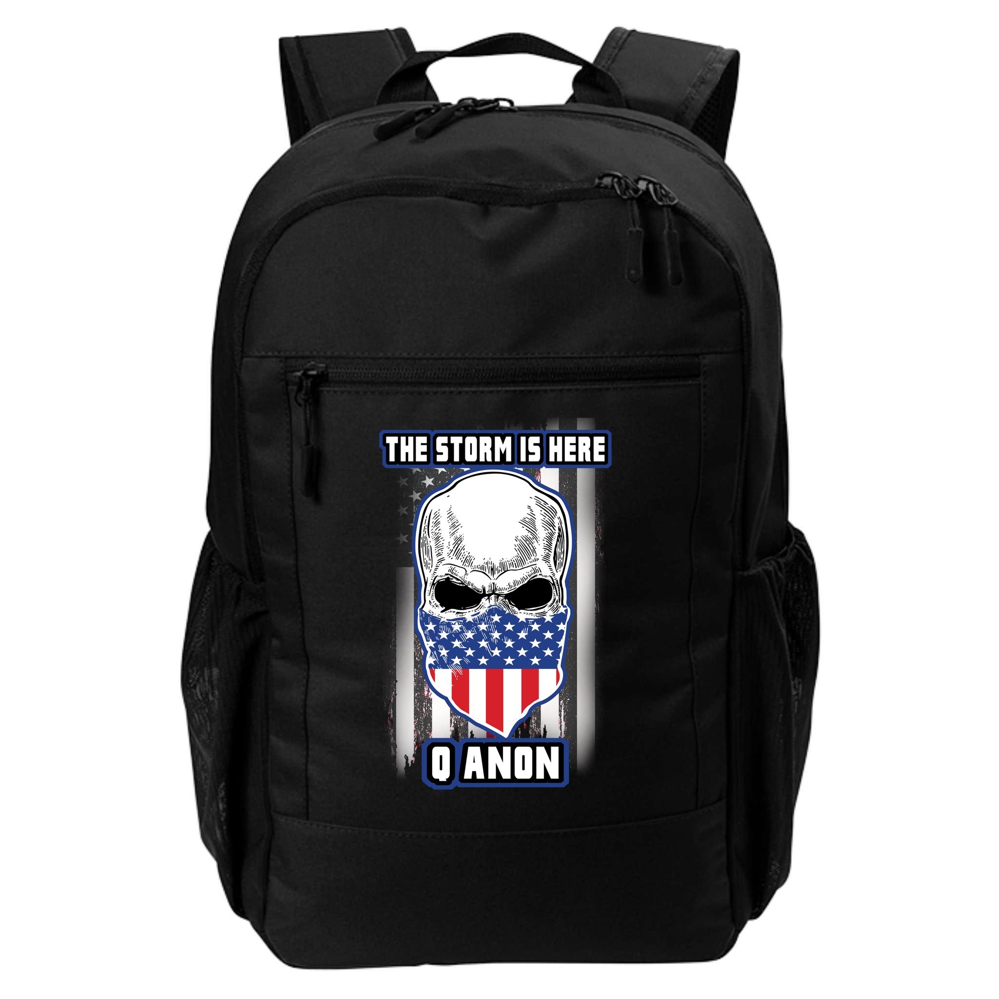 Qanon The Storm Is Here Skull Flag Backpack
