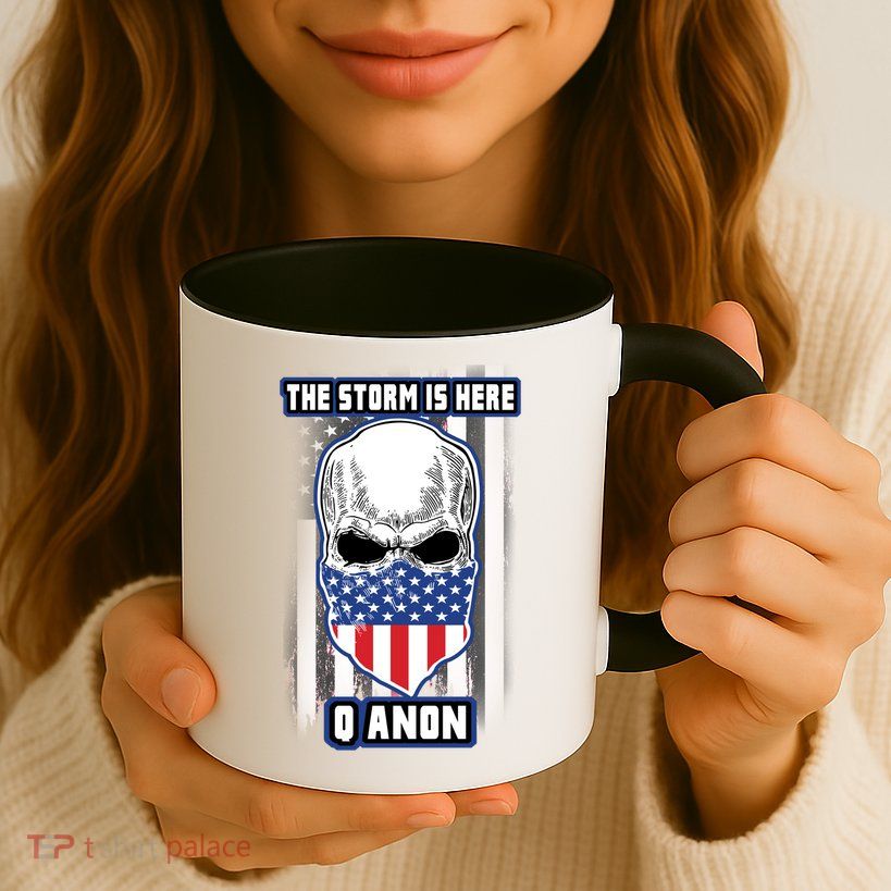 Qanon The Storm Is Here Skull Flag Mug