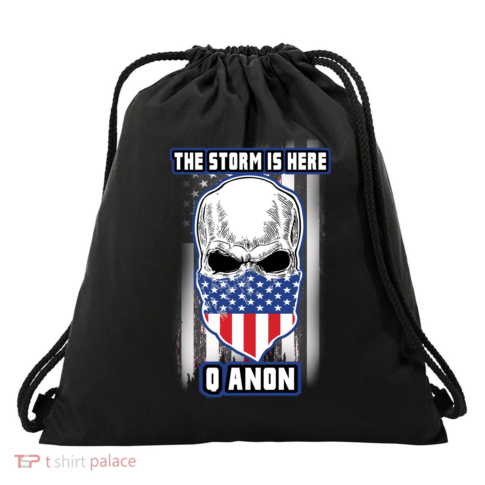 Qanon The Storm Is Here Skull Flag Drawstring Bag