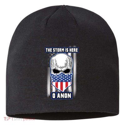 Qanon The Storm Is Here Skull Flag Sustainable Beanie