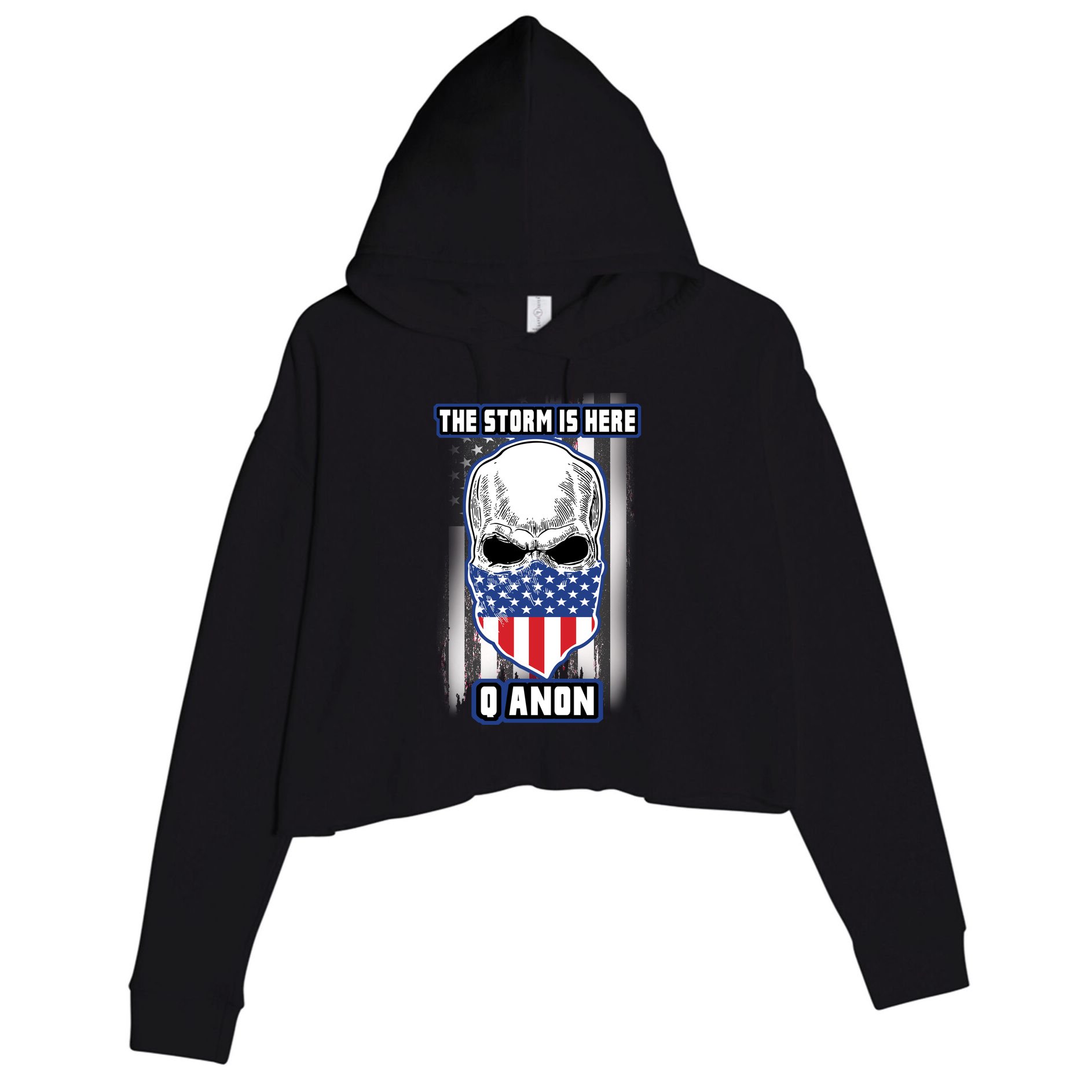 Qanon The Storm Is Here Skull Flag Crop Fleece Hoodie