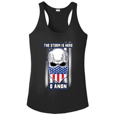 Qanon The Storm Is Here Skull Flag Ladies PosiCharge Competitor Racerback Tank
