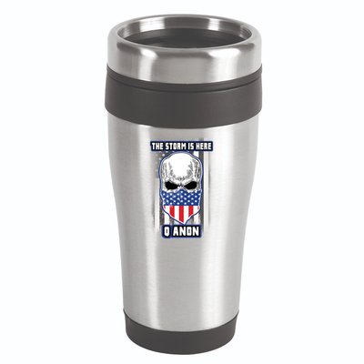 Qanon The Storm Is Here Skull Flag 16oz Travel Tumbler