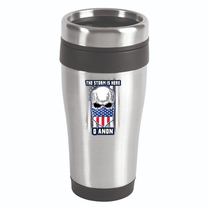 Qanon The Storm Is Here Skull Flag 16oz Travel Tumbler