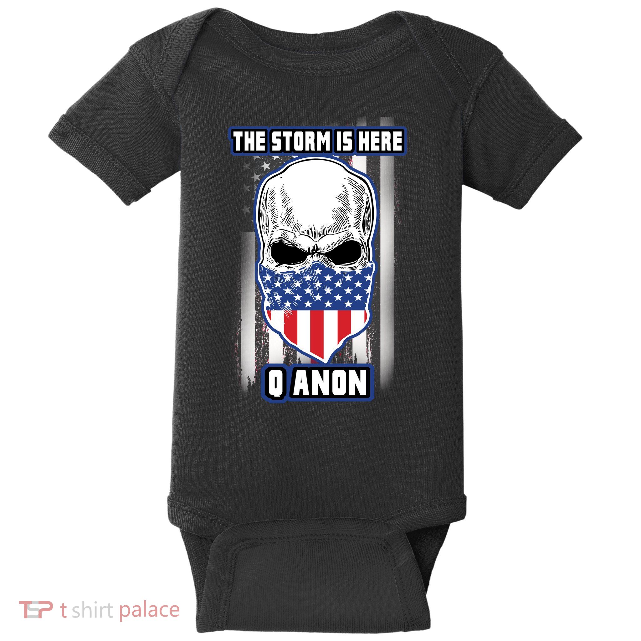 Qanon The Storm Is Here Skull Flag Baby Bodysuit