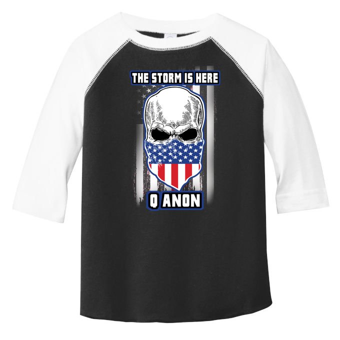 Qanon The Storm Is Here Skull Flag Toddler Fine Jersey T-Shirt