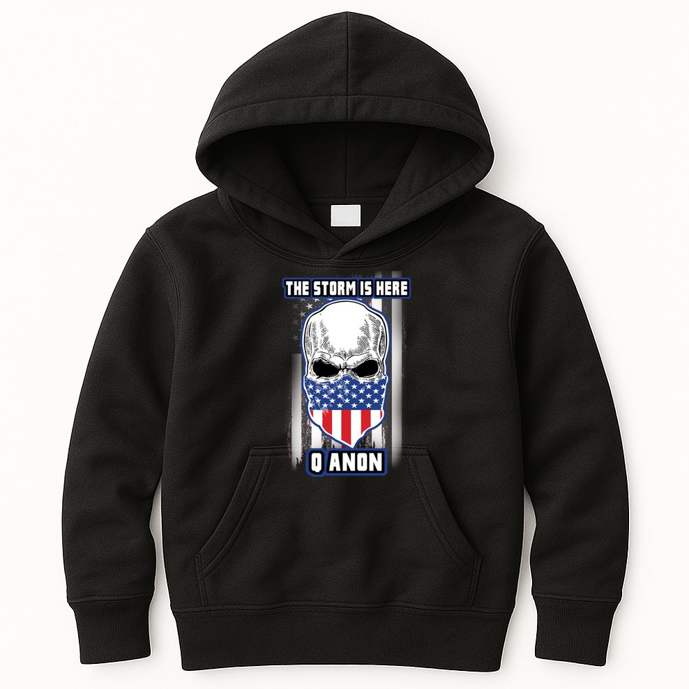 Qanon The Storm Is Here Skull Flag Kids Hoodie