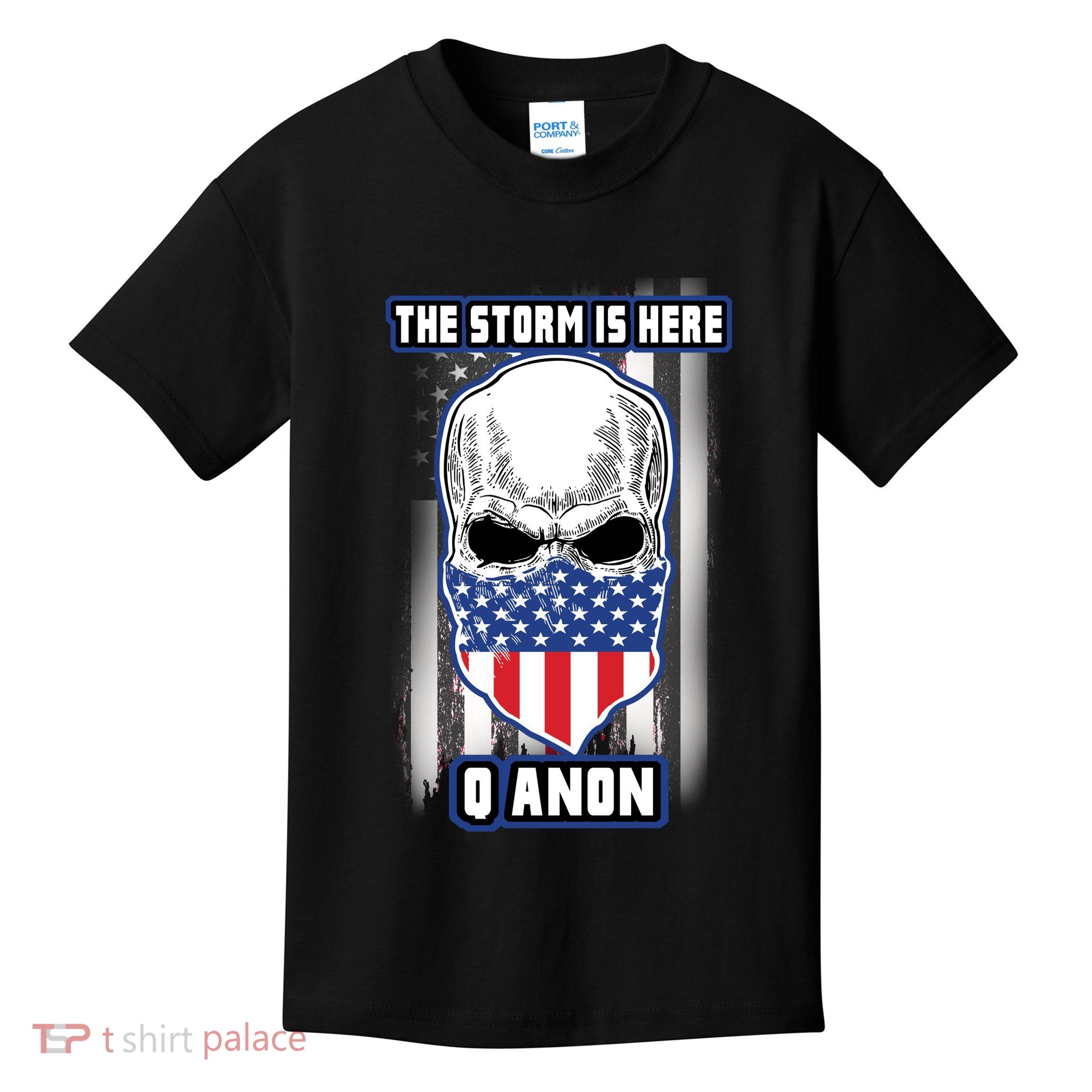 Qanon The Storm Is Here Skull Flag Kids T-Shirt