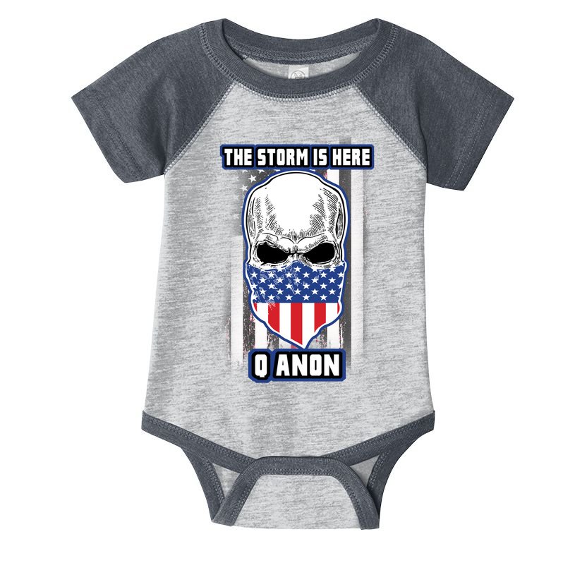 Qanon The Storm Is Here Skull Flag Infant Baby Jersey Bodysuit