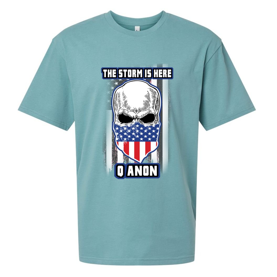Qanon The Storm Is Here Skull Flag Sueded Cloud Jersey T-Shirt