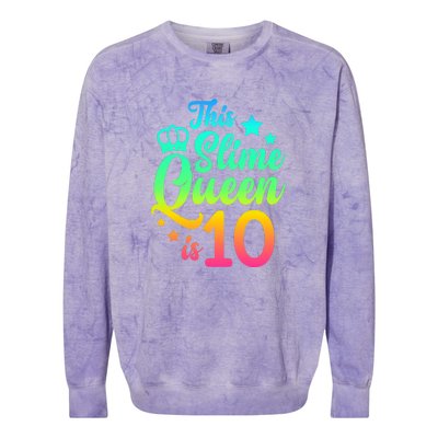 This Slime Queen Is 10 Girl Funny 10th Birthday Party Squad Colorblast Crewneck Sweatshirt