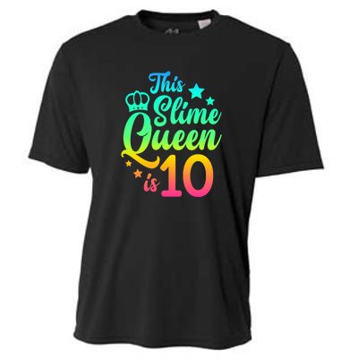 This Slime Queen Is 10 Girl Funny 10th Birthday Party Squad Cooling Performance Crew T-Shirt