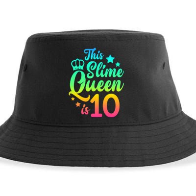 This Slime Queen Is 10 Girl Funny 10th Birthday Party Squad Sustainable Bucket Hat