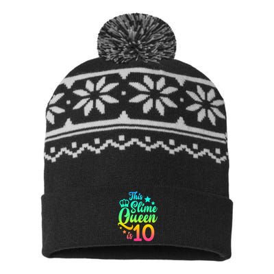 This Slime Queen Is 10 Girl Funny 10th Birthday Party Squad USA-Made Snowflake Beanie