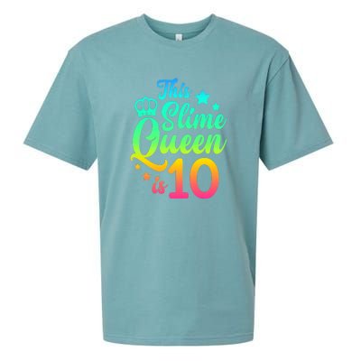 This Slime Queen Is 10 Girl Funny 10th Birthday Party Squad Sueded Cloud Jersey T-Shirt