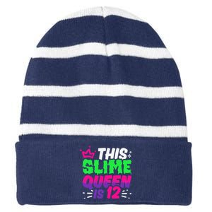 This Slime Queen Is 12 Years Old 12th Birthday Party Striped Beanie with Solid Band