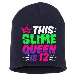 This Slime Queen Is 12 Years Old 12th Birthday Party Short Acrylic Beanie