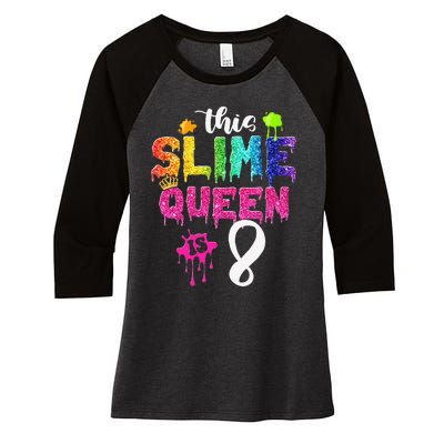 This Slime Queen Is 8th Birthday Crown 8 Years Old Bday Women's Tri-Blend 3/4-Sleeve Raglan Shirt