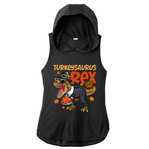 Turkey Saurus Rex Thanksgiving Dinosaur Turkey Ladies PosiCharge Tri-Blend Wicking Draft Hoodie Tank