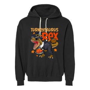 Turkey Saurus Rex Thanksgiving Dinosaur Turkey Garment-Dyed Fleece Hoodie